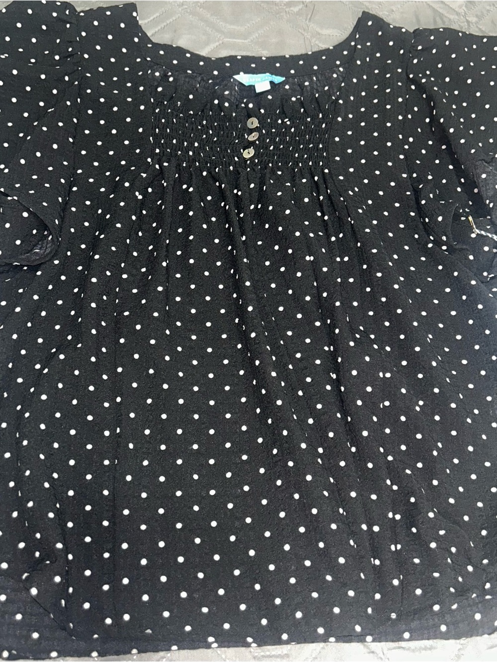 Draper James Black and White Polka Dot Flutter Sleeve Top